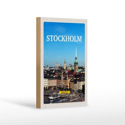 Wooden sign travel 12x18cm Stockholm Sweden old town overview sign