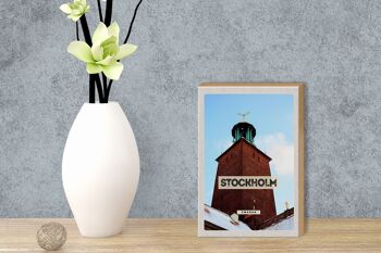 Panneau en bois voyage 12x18 cm Stockholm Suède voyage dans la neige 3