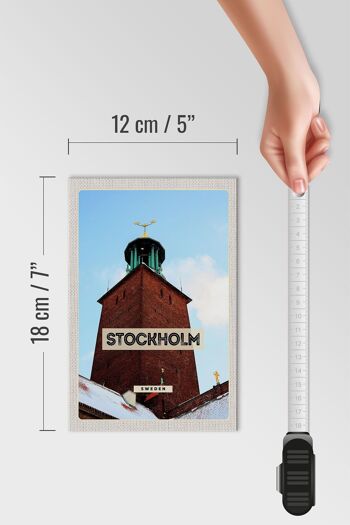Panneau en bois voyage 12x18 cm Stockholm Suède voyage dans la neige 4