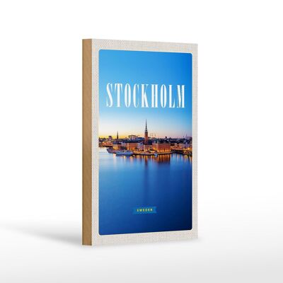 Wooden sign travel 12x18 cm Stockholm Sweden sea city trip