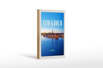 Panneau en bois voyage 12x18 cm Stockholm Suède voyage en ville en mer 1