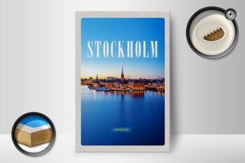 Panneau en bois voyage 12x18 cm Stockholm Suède voyage en ville en mer 2