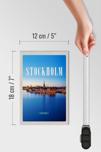 Panneau en bois voyage 12x18 cm Stockholm Suède voyage en ville en mer 4