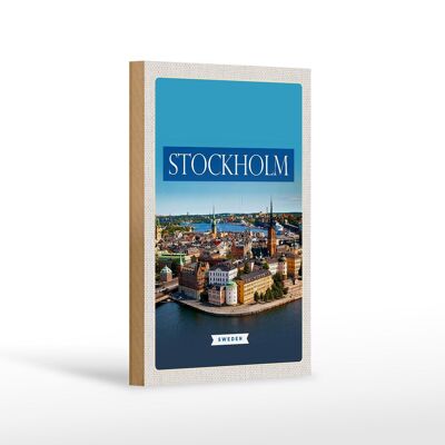 Panneau en bois voyage 12x18 cm Stockholm Suède cité médiévale