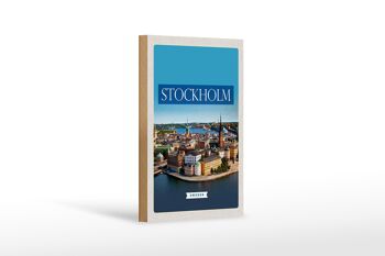 Panneau en bois voyage 12x18 cm Stockholm Suède cité médiévale 1