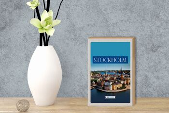 Panneau en bois voyage 12x18 cm Stockholm Suède cité médiévale 3