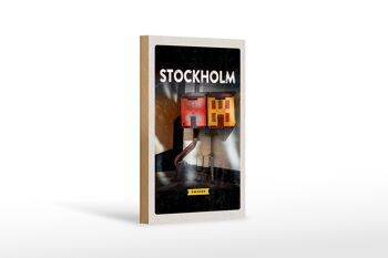 Panneau en bois voyage 12x18 cm Stockholm Suède house art 1