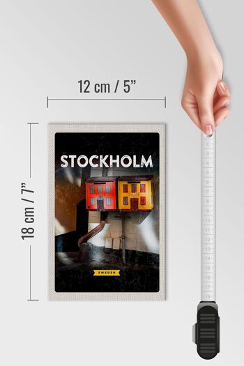 Panneau en bois voyage 12x18 cm Stockholm Suède house art 4