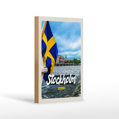 Holzschild Reise 12x18 cm Stockholm Schweden Bootstur Meer