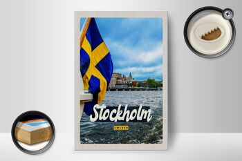Panneau en bois voyage 12x18 cm Stockholm Suède porte de bateau mer 2