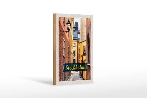 Holzschild Reise 12x18 cm Stockholm Schweden Altstadt Gasse