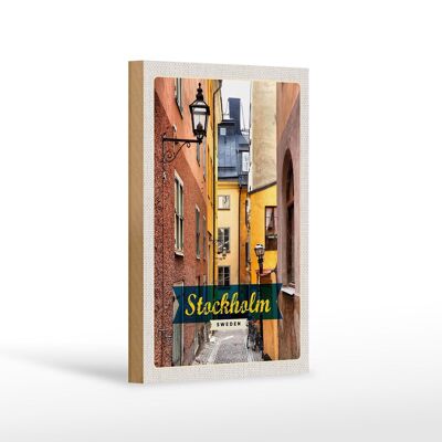 Holzschild Reise 12x18 cm Stockholm Schweden Altstadt Gasse