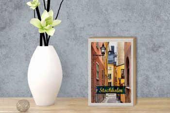 Panneau en bois voyage 12x18 cm Stockholm Suède ruelle de la vieille ville 3
