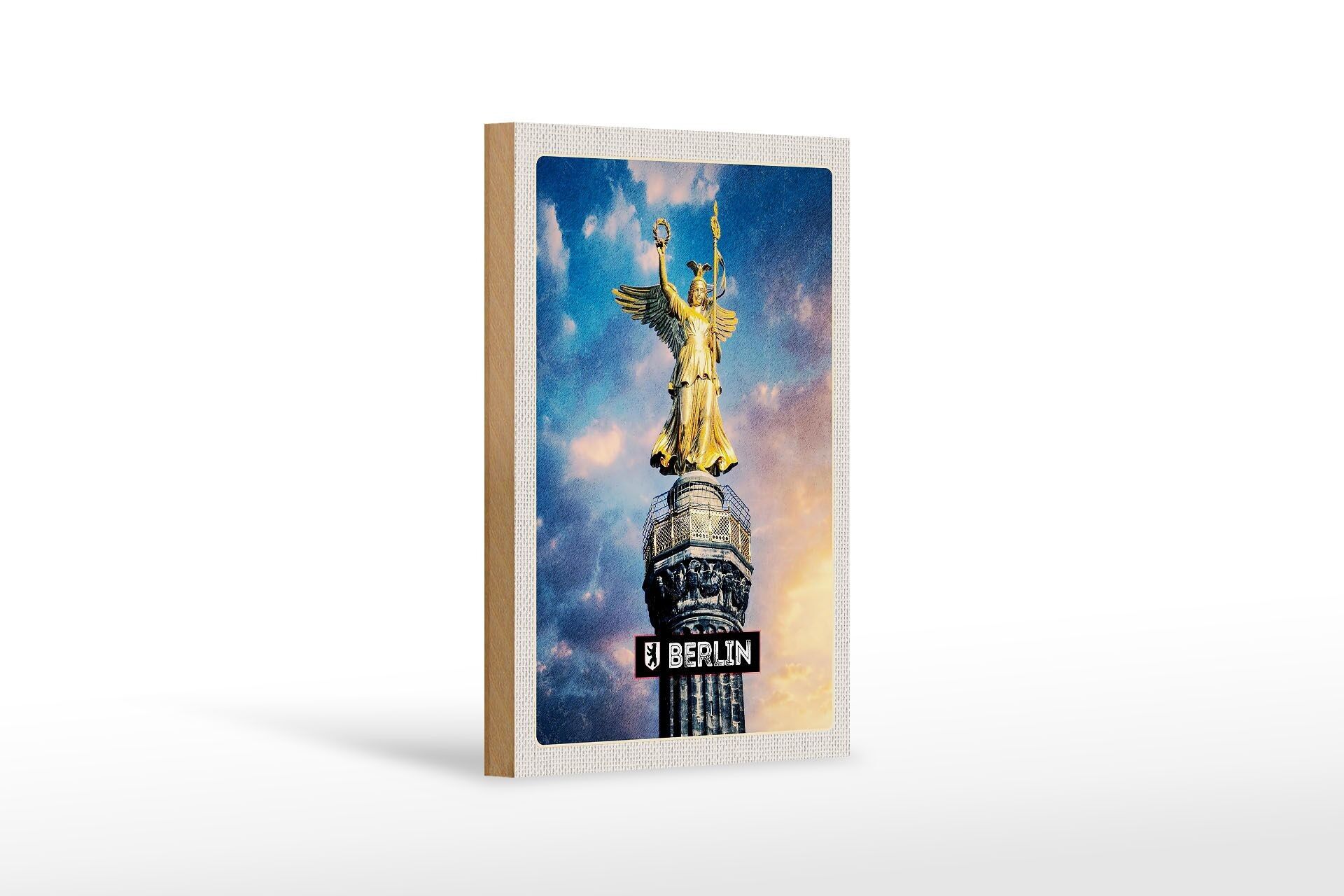 Holzschild Reise 12x18 cm Berlin DE Alexanderplatz Siegessäule