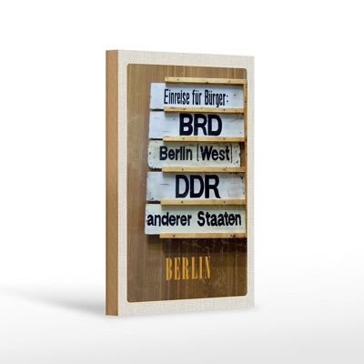 Cartel de madera de viaje 12x18 cm Berlín DE BRD RDA Oeste imagen