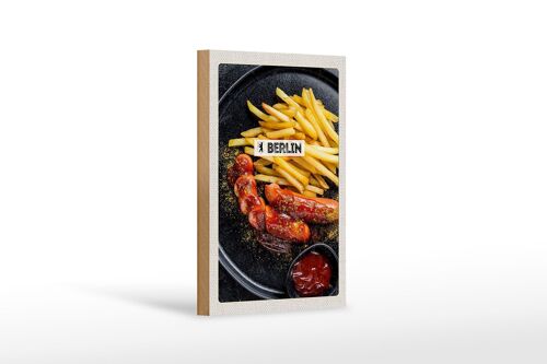 Holzschild Reise 12x18 cm Berlin Deutschland Currywurst Essen