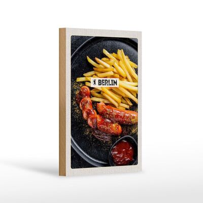 Cartel de madera de viaje 12x18 cm Berlín Alemania Currywurst Food