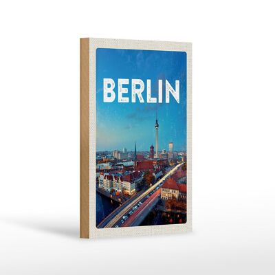 Cartel de madera viaje 12x18 cm Berlín Alemania Torre de TV