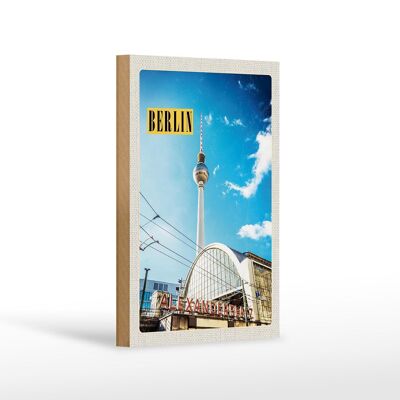 Cartello in legno da viaggio 12x18 cm Berlino Germania Torre della TV Viaggio