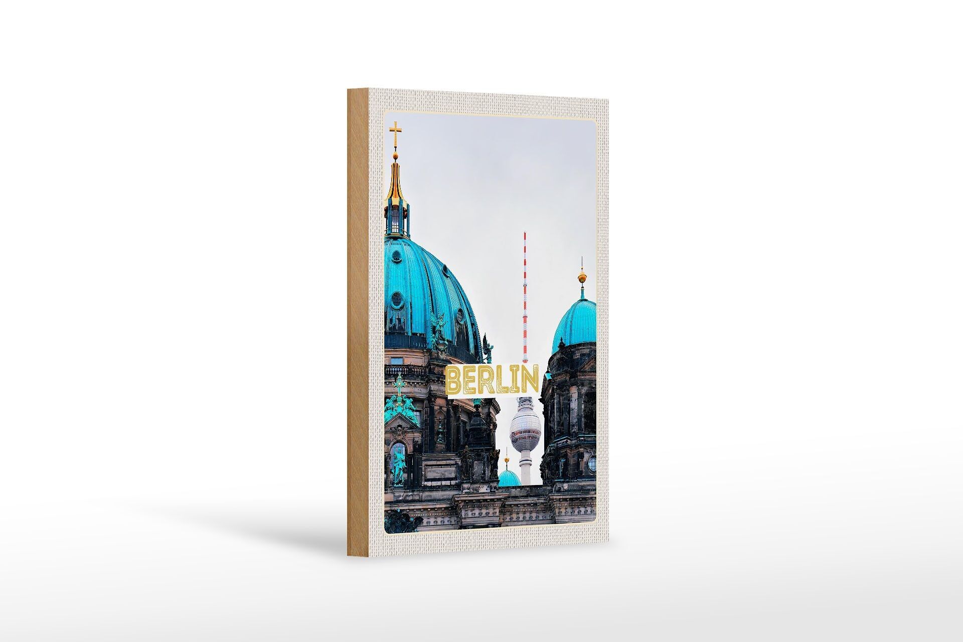 Cartel de madera viaje 12x18 cm Berlín Alemania TV. decoración