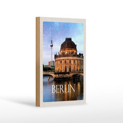 Cartello in legno da viaggio 12x18 cm Berlino Germania ritratto fiume