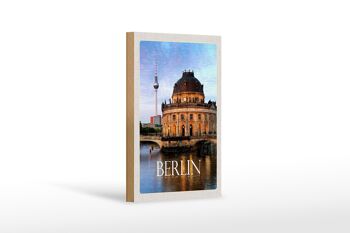 Panneau en bois voyage 12x18 cm Berlin Allemagne portrait rivière 1