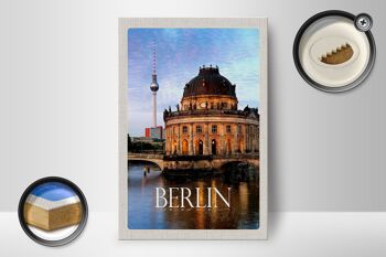 Panneau en bois voyage 12x18 cm Berlin Allemagne portrait rivière 2