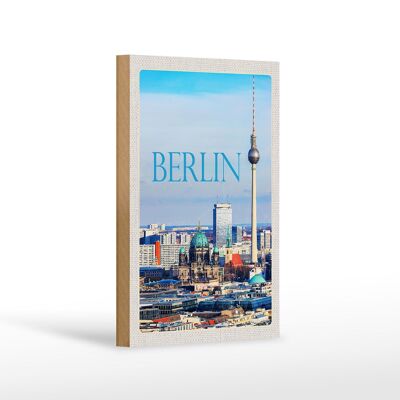 Cartel de madera viaje 12x18 cm Berlín Alemania vista ciudad