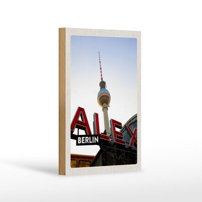 Cartello in legno da viaggio 12x18 cm Berlino Germania Alex TV Tower