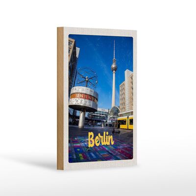 Cartel de madera viaje 12x18 cm Berlín Alemania reloj Alexanderplatz