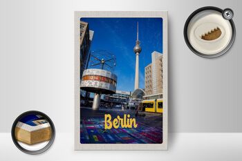 Panneau en bois voyage 12x18 cm Berlin Allemagne horloge Alexanderplatz 2