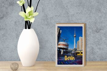 Panneau en bois voyage 12x18 cm Berlin Allemagne horloge Alexanderplatz 3
