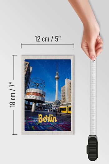 Panneau en bois voyage 12x18 cm Berlin Allemagne horloge Alexanderplatz 4