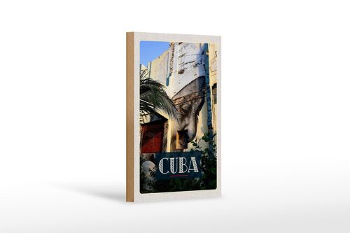 Holzschild Reise 12x18 cm Cuba Karibik Gemälde auf Hauswand