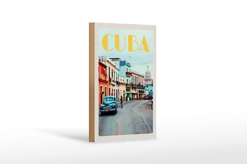 Holzschild Reise 12x18 cm Cuba Karibik Stadtzentrum Stadt Dekoration