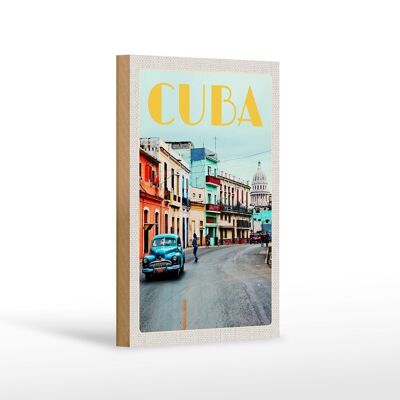 Holzschild Reise 12x18 cm Cuba Karibik Stadtzentrum Stadt Dekoration