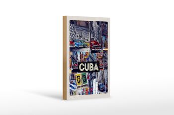 Panneau en bois voyage 12x18 cm Cuba Caraïbes liberté ville peinture 1
