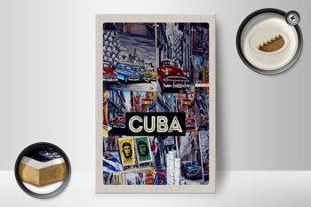 Panneau en bois voyage 12x18 cm Cuba Caraïbes liberté ville peinture 2