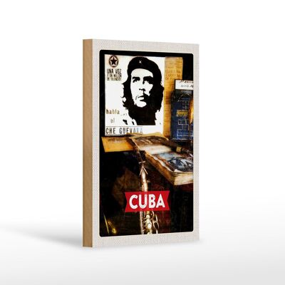 Cartello da viaggio in legno 12x18 cm Cuba Caraibi Che Guevara Democrazia