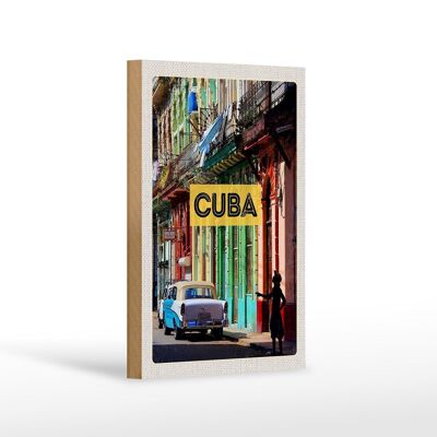 Cartel de madera viaje 12x18 cm Cuba Caribe coche antiguo casa callejón