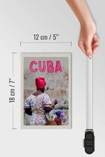Panneau en bois voyage 12x18 cm Cuba Caraïbe femme panier avec fleurs 4
