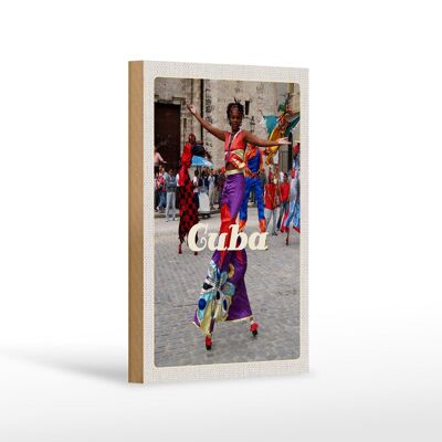 Holzschild Reise 12x18 cm Cuba Karibik Afro tanz Festival bunt