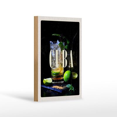 Cartello da viaggio in legno 12x18 cm decorazione Cuba Caribbean cocktail lime