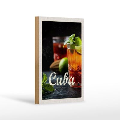 Cartello da viaggio in legno 12x18 cm Cuba Caribbean Cocktail Lime Mint