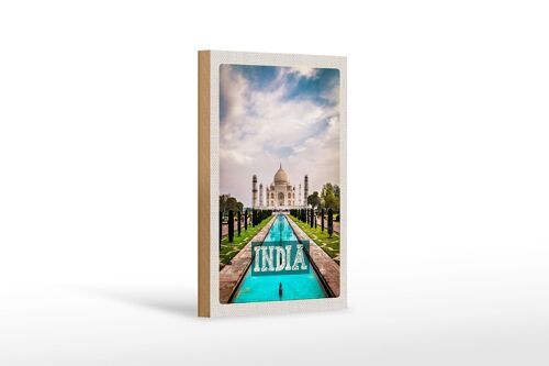 Holzschild Reise 12x18 cm Indien Taj Mahal Agra Garten