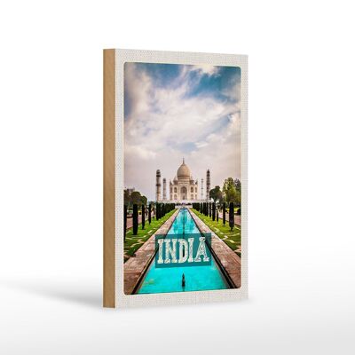 Cartello in legno da viaggio 12x18 cm India Taj Mahal Agra Garden