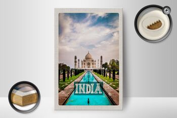 Panneau en bois voyage 12x18 cm Inde Taj Mahal Agra Garden 2