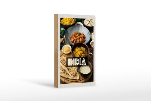 Holzschild Reise 12x18 cm Indien Speisen Curry Hähnchen Reis