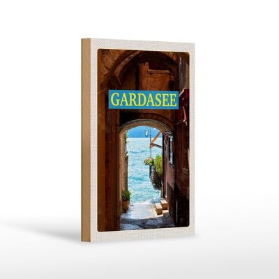 Cartello in legno da viaggio 12x18 cm Lago di Garda Italia vacanza al lago estate
