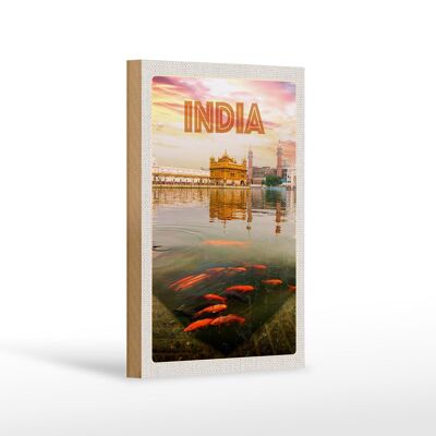 Panneau en bois voyage 12x18 cm Inde Temple Amritsar Holy Lake